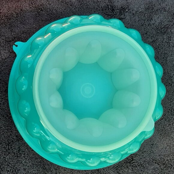 Teal TUPPERWARE 3 Pce Jelly Mold Ice Ring Bowl with Lid Jel-N-Serve - Picture 15 of 16